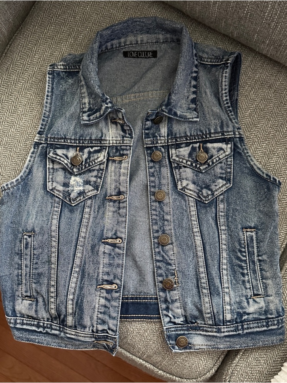 Love Culture Light Blue Distressed Denim Vest